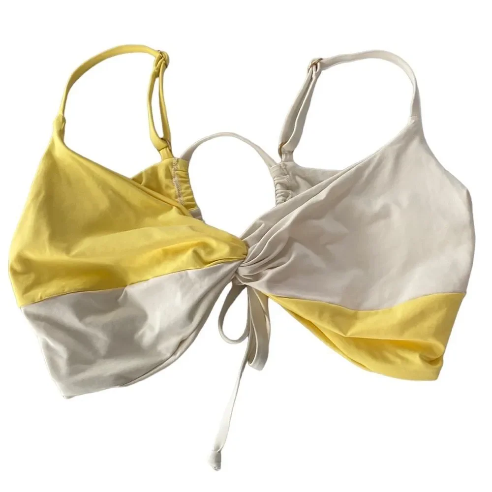 L*Space Ringo Swim Bikini Top Separates Yellow White Twisted Knot Front DD Cup